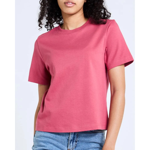 Camisa informal de algodón 100% de alta calidad para mujer, Camiseta holgada transpirable de manga corta, camiseta de talla grande con patrón sólido, logotipo personalizado de 300gsm - Product Image 5