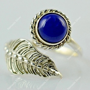 925 Sterling <b>Silver</b> Handmade Lapis Lazuli Leaf <b>Ring</b> Natural Blue Gemstone Promise September Birthstone Jewelry - Product Image 1