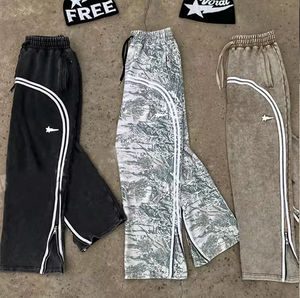 Pantalones de chándal acampanados Vintage lavados con ácido personalizados de alta calidad, ropa de calle para hombre, pantalones de chándal acampanados a rayas informales para hombre - Product Image 2