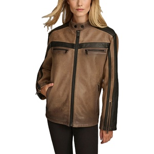 แจ็คเก็ตหนังแกะแท้แบบวาร์ซิตี้ ดีไซน์สั่งทำพิเศษ OEM สองสี ระบายอากาศได้ดี เป็นมิตรกับสิ่งแวดล้อม บุด้วยผ้าแบบควิลท์ แฟชั่นฤดูหนาว ซิป - Product Image 1