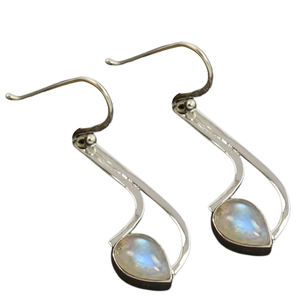 Pendientes de piedras preciosas de piedra lunar arcoíris 925 pendientes de piedra lunar ovalada de plata esterlina sólida para mujeres niñas, Pendientes colgantes de plata - Product Image 1
