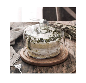 Acacia Wood <b>Cake</b> Stand Custom Demanding With <b>Glass</b> <b>Dome</b> Customized Wood <b>Cake</b> Server Display Decorate Item - Product Image 2