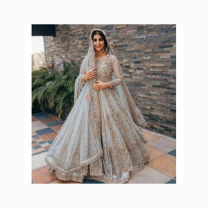 Indian Trendy Fashion <b>for</b> <b>Women</b> Long Russian Silk With Embroidery Anarkali <b>Kurti</b> Gown With Dupatta Wedding Partywear Dress - Product Image 5