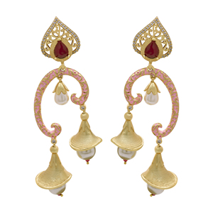 Antique AD Luxe Artificielle Bijoux De Mariage Élégant Traditionnel Femmes Mat Plaqué Boucles D'oreilles Perle Or Laiton Exportation Personnalisée - Product Image 2