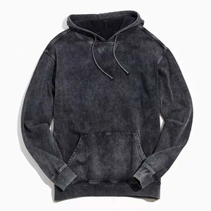 Sweat-shirt à capuche noir délavé surdimensionné coupe classique, style streetwear vintage, en coton épais 100% – Vente en gros - Product Image 6