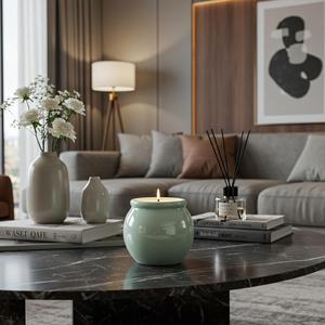 Vaso ovale decorativo per la casa in ceramica Celadon candele profumate di lusso - Product Image 6
