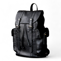 Sac à dos pour ordinateur portable en cuir pleine fleur véritable noir unisexe avec fermeture éclair, idéal pour l'école, l'université, les voyages, le camping, design vintage géométrique en polyester
