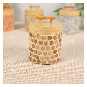 Pot en bambou stylisé en nacre, contenant de luxe incrusté de coquille d'œuf pour bonbons et fruits secs, décoration festive du Nouvel An lunaire - Product Image 1
