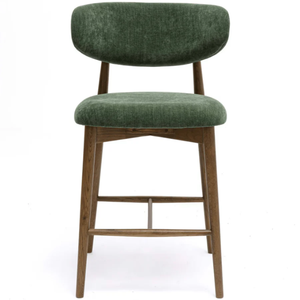 Tabouret de bar Sasha en velours/duvet et bois, vert forêt, crème, tabouret de bar haut durable pour bar à domicile et salle à manger - Product Image 6