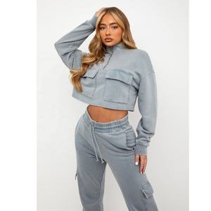 Survêtement de jogging 2 pièces en coton d'hiver grande taille personnalisable pour femmes, tenues de sport unies, ensembles de yoga personnalisés en gros - Product Image 6