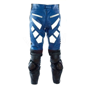 Pantalones de montar en moto de calle de cuero de talla grande para hombre, cuero de vaca azul con deslizadores, impermeables, a prueba de viento - Product Image 2