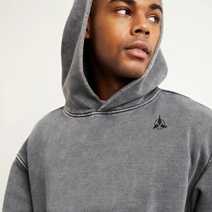 Más vendidos 80% Algodón 20% poliéster hombros caídos pulóver estilo cruzado sobre escote Vintage negro Sudadera con capucha de gran tamaño - Product Image 3