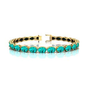Bracelet chaîne tennis en or 14K et 18K avec pierre précieuse tourmaline Paraiba de laboratoire taille ovale, nouveau bijou fin personnalisé, serti à griffes, design infini - Product Image 3