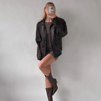 Veste en cuir d'agneau vintage des années 90 pour femmes, coupe ample, droite, faite à la main, veste bomber d'hiver, fermeture éclair, taille plus, douce et matelassée