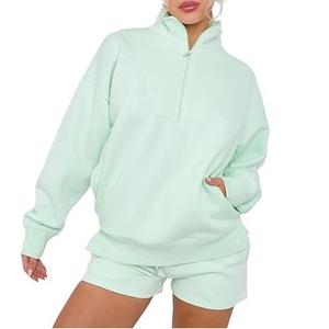 Chándal de lana de algodón 100% de alta calidad, Sudadera con capucha lavada con ácido, gimnasio, Yoga, conjunto de 2 uds con capucha para mujer, conjunto corto con capucha Vintage de piedra - Product Image 3