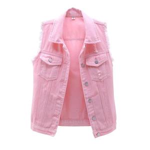 Chaqueta vaquera de algodón 2025 Premium 100%, diseño personalizado, chaqueta sin mangas para mujer, elegante chaqueta vaquera lavada al por mayor - Product Image 1