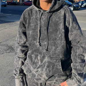 Sweat à capuche en polaire pour homme, broderie personnalisée, délavé à l'acide, vintage, lavé, avec strass, fermeture éclair, hiver, 100% coton, écologique - Product Image 4