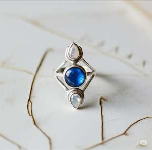 Solid 925 Sterling Silver Plated Natural <b>Labradorite</b> Pear Round Bezel Setting 7mm <b>Ring</b> Handmade Fashion Jewelry For Women - Product Image 1