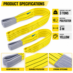 Sangle de levage plate en polyester 3 tonnes 75 mm × 3 m, sangle haute performance avec boucles renforcées, approvisionnement direct usine - Product Image 4