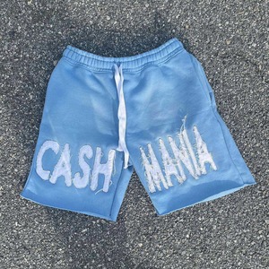 Short à sueur Streetwear pour hommes personnalisé soleil délavé coton éponge français Applique Patch broderie détresse Vintage lavage à l'acide court - Product Image 4