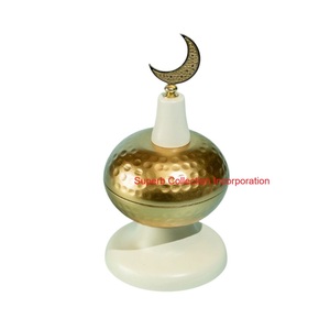 Gold Hammered Brass Dates <b>Bowl</b> Set <b>With</b> Crescent Moon <b>Lid</b> For Ramadan And Eid Mubarak Metal Dry Fruit Serving Dish For Home - Product Image 2