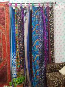 Indien Vintage Bleu Soie Sari Boucle Rideau Décor À La Maison Tissu Cantonnières pour Chambre Salon Salle À Manger et Bureau - Product Image 5