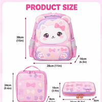 Ensemble de sacs à dos scolaires personnalisés pour filles, motif chat mignon, 3 pièces, avec sac à déjeuner assorti et trousse à crayons, OEM ODM