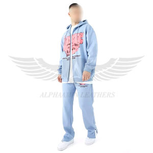 ชุดวอร์มผ้าฝ้ายเป็นมิตรต่อสิ่งแวดล้อมชุดวอร์มผ้าคอตตอนสีฟ้าอ่อนพร้อมพิมพ์ซิลค์สกรีนแบบบาน - Product Image 1