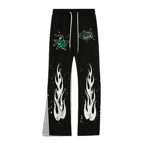 Ropa de calle para hombre, pantalones de chándal informales acampanados de lona con bolsillos, pantalones acampanados estampados DTG - Product Image 1