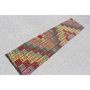 1.9x7.5 ft Vintage <b>Runner</b> Rug, Turkish <b>Red</b> Solid Rug - Product Image 2