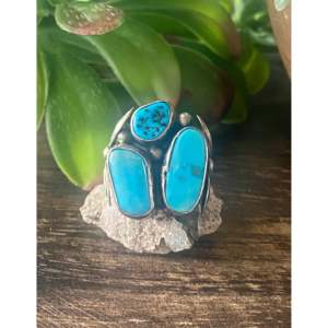 Navajo Handmade <b>Statement</b> <b>Ring</b> Kingman Turquoise & Sterling <b>Silver</b> Size 6.5 Bezel Setting Everyday Wear - Product Image 1