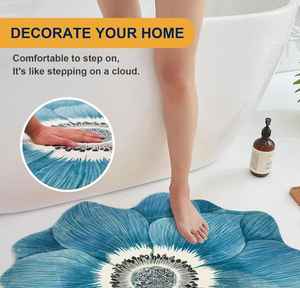 Alfombra de Diseño Floral de Goma Hecha a Mano, Alfombra Antideslizante con Forma de Loto Azul en 3D para Dormitorio, Cocina y Baño - Product Image 4