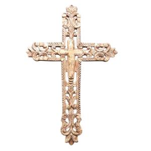 Croix en bois artisanale décor de table croix debout religieuse sculptée vintage avec finition en détresse parfaite pour la décoration intérieure - Product Image 2
