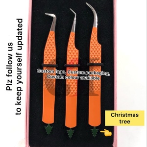 Pince à cils en acier inoxydable à pointe argentée, revêtement en poudre orange, pour extensions de cils, instrument de beauté - Product Image 5