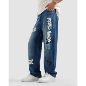 กางเกงยีนส์ทรงตรงสไตล์วินเทจ Rebel ผ้าเดนิมถักหลวมๆ ปักลายเพชร ล้างสีแบบ Stonewashed สไตล์ฮิปฮอป สำหรับฤดูหนาว สีอ่อนและสีเข้ม - Product Image 6