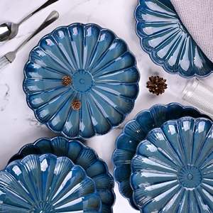 Ensemble de 6 assiettes en céramique bleu sarcelle à motif floral moderne, 10,5 pouces, vaisselle en porcelaine pour mariages, fêtes, hôtels, cuisines - Product Image 2