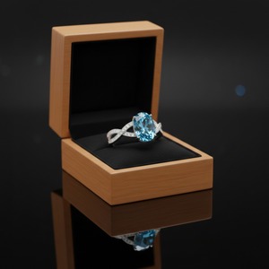 Anillo de Compromiso Minimalista de Plata de Ley 925 con Engaste de Bisel y Canal, Corte Ovalado, Topacio Azul, Certificado por Terceros - Product Image 6