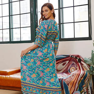 Vestido Maxi Floral Estilo Bohemia 2021 para Mujer, Blusas con Cintura Elástica, Tops Elegantes con Decoración Drapeada para Ocio en la Playa, Digital - Product Image 6