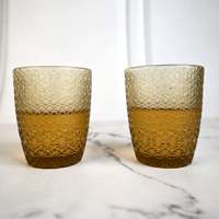 Ensemble de 2 verres à boire vintage à motif floral (vert olive et marron clair) – Design élégant pour collection de verrerie de fête