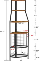 Étagère à vin d'angle à 5 niveaux réglable en hauteur avec porte-verres, étagère de bar en métal et panneau en bois pour la cuisine, la salle à manger, le bar à domicile