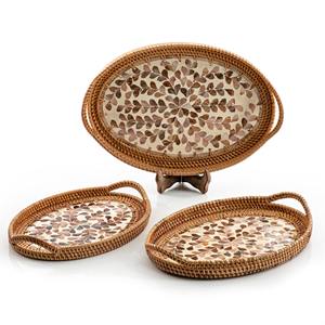 Bandeja de exhibición de nácar de ratán hecha a mano en Vietnam tejiendo bandejas de incrustaciones de fregona de la más alta calidad - Product Image 4