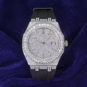 Luxury VVS Moissanite Diamonds Mechanical <b>Watch</b> Fully Iced Out Hip Hop Unique <b>Wrist</b> round Dial Leather belt for <b>Men</b> - Product Image 4