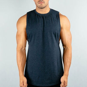 Débardeur uni pour homme, col montant, en coton doux, design tendance, chemise coupée, col montant, ourlet incurvé, débardeur, services OME ODM - Product Image 5