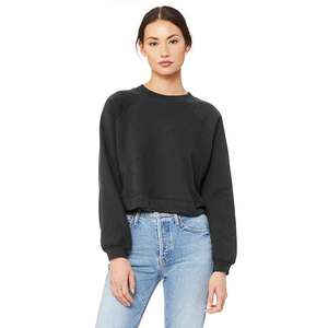 Top corto de cuello redondo Vintage para mujer, Sudadera con capucha de felpa francesa de algodón 100% para ropa larga recortada de invierno - Product Image 2