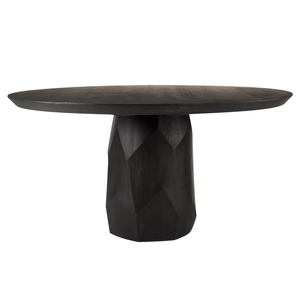 Nouvelle conception de table à manger en bois de café, bar, cuisine, base en bois massif de mangue sculptée en forme hexagonale, finition noire, forme ronde - Product Image 1