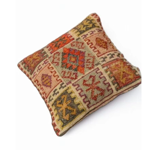 Modern Brown Wool Square <b>Pillow</b> & Cushion Case Natural Geometric Kilim Design with Woven Technique for Home Use - Product Image 3