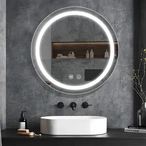 Barbería de maquillaje montada en la pared moderna inteligente decoración de espejo redondo LED para Baño