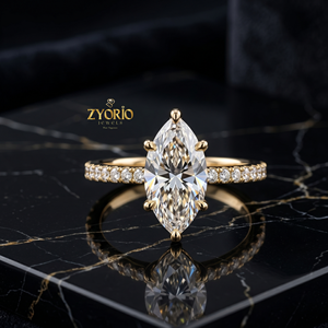 Anillo de Compromiso con Corte Marquesa, Oro de 18K, Anillo de Diamantes Marquesa de Lujo, Joyería Nupcial con Pavé para Mujer - Product Image 3
