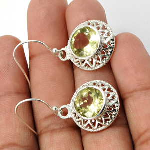 Trendy <b>Earring</b> In 925 <b>Sterling</b> <b>Silver</b> Comes With Natural Lemon Topaz Gemstone Round Shape <b>Dangle</b> <b>Earrings</b> Handmade Jewelry - Product Image 2