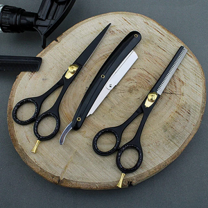 5 pièces Salon ciseaux de coupe de cheveux ensemble maison coupe de cheveux barbier amincissement cisailles Kit avec rasage rasoir et étui - Product Image 4